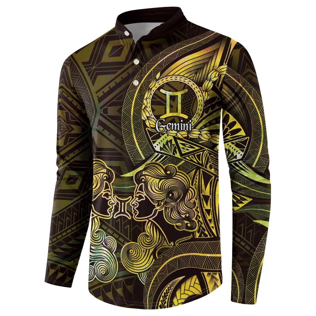 Personalised Polynesia Zodiac Gemini Button Sweatshirt Galaxy Polynesian Pattern Chest Tattoo Style