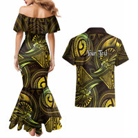 Personalised Polynesia Zodiac Gemini Couples Matching Mermaid Dress and Hawaiian Shirt Galaxy Polynesian Pattern Chest Tattoo Style