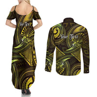 Personalised Polynesia Zodiac Gemini Couples Matching Summer Maxi Dress and Long Sleeve Button Shirt Galaxy Polynesian Pattern Chest Tattoo Style
