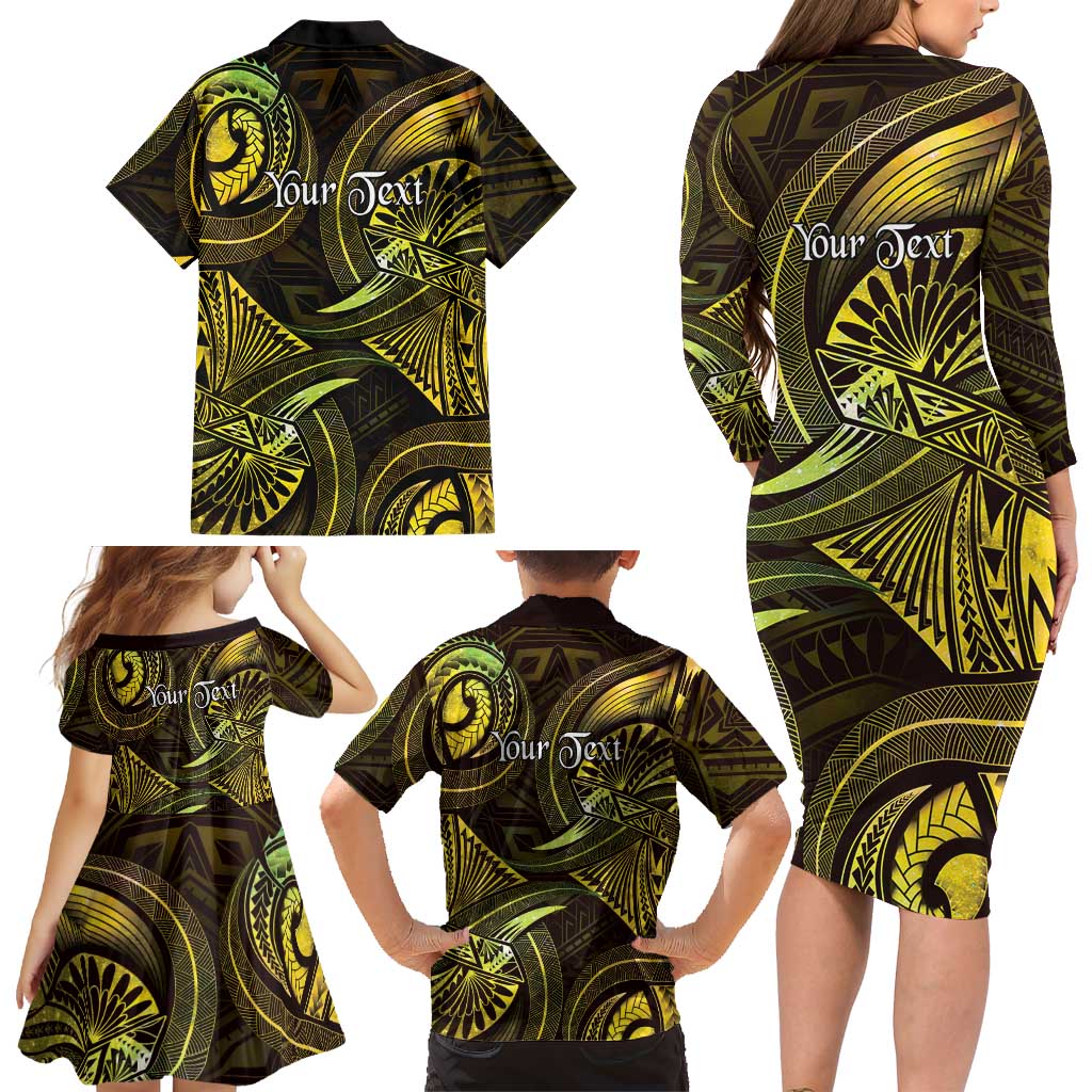 Personalised Polynesia Zodiac Gemini Family Matching Long Sleeve Bodycon Dress and Hawaiian Shirt Galaxy Polynesian Pattern Chest Tattoo Style LT14 - Polynesian Pride