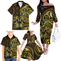 Personalised Polynesia Zodiac Gemini Family Matching Off The Shoulder Long Sleeve Dress and Hawaiian Shirt Galaxy Polynesian Pattern Chest Tattoo Style LT14 - Polynesian Pride