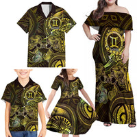 Personalised Polynesia Zodiac Gemini Family Matching Off Shoulder Maxi Dress and Hawaiian Shirt Galaxy Polynesian Pattern Chest Tattoo Style LT14 - Polynesian Pride