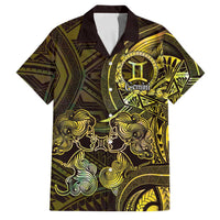 Personalised Polynesia Zodiac Gemini Family Matching Off Shoulder Maxi Dress and Hawaiian Shirt Galaxy Polynesian Pattern Chest Tattoo Style LT14 Dad's Shirt - Short Sleeve Yellow - Polynesian Pride