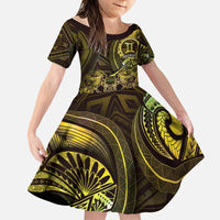 Personalised Polynesia Zodiac Gemini Family Matching Short Sleeve Bodycon Dress and Hawaiian Shirt Galaxy Polynesian Pattern Chest Tattoo Style LT14 Daughter's Dress Yellow - Polynesian Pride