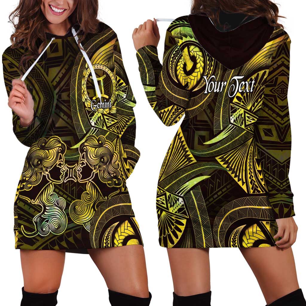 Personalised Polynesia Zodiac Gemini Hoodie Dress Galaxy Polynesian Pattern Chest Tattoo Style