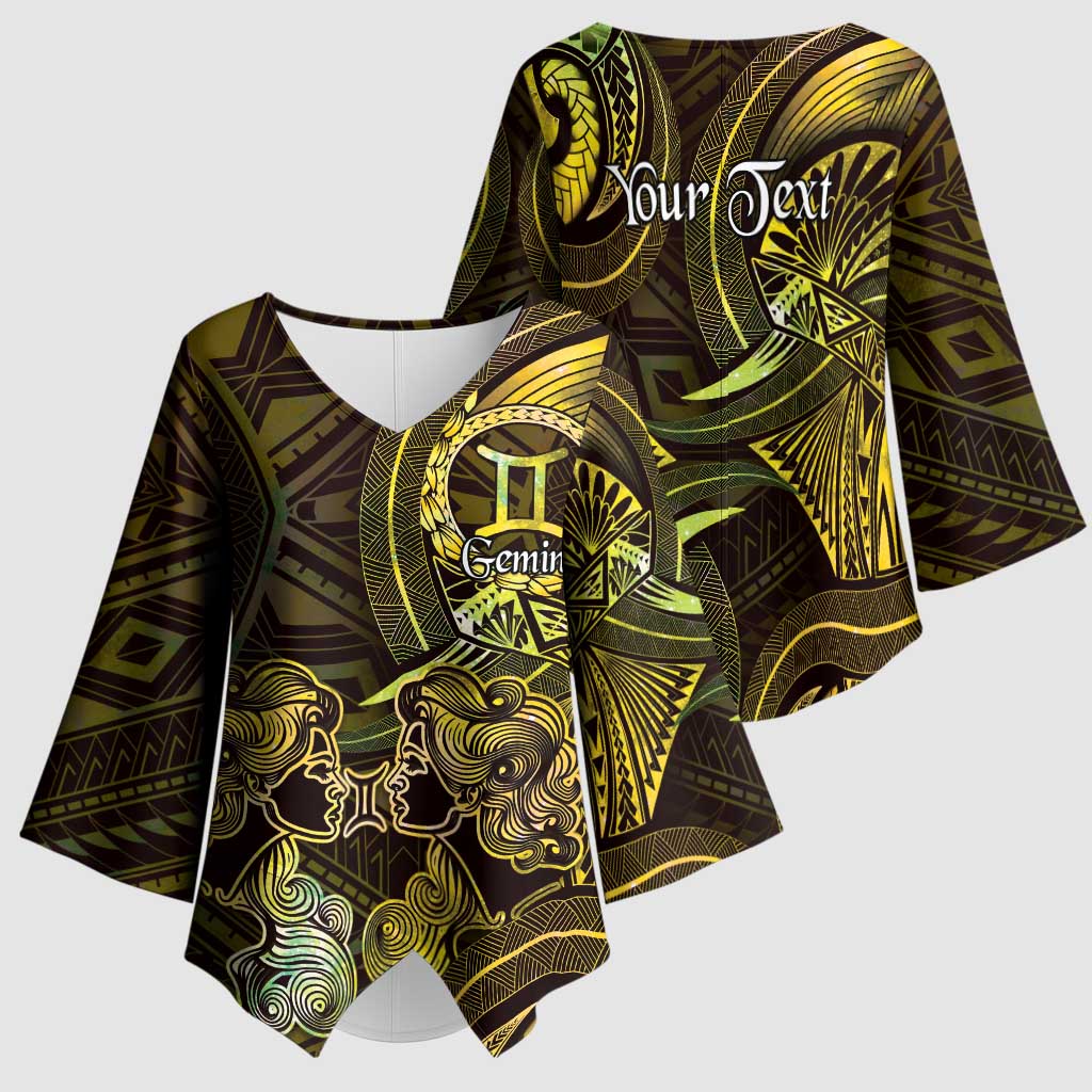 Personalised Polynesia Zodiac Gemini Kimono Sleeve Blouse Galaxy Polynesian Pattern Chest Tattoo Style