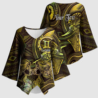 Personalised Polynesia Zodiac Gemini Kimono Sleeve Blouse Galaxy Polynesian Pattern Chest Tattoo Style