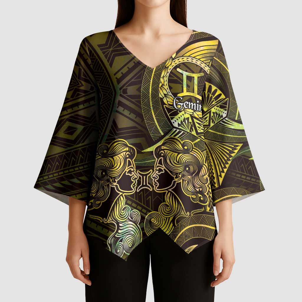 Personalised Polynesia Zodiac Gemini Kimono Sleeve Blouse Galaxy Polynesian Pattern Chest Tattoo Style