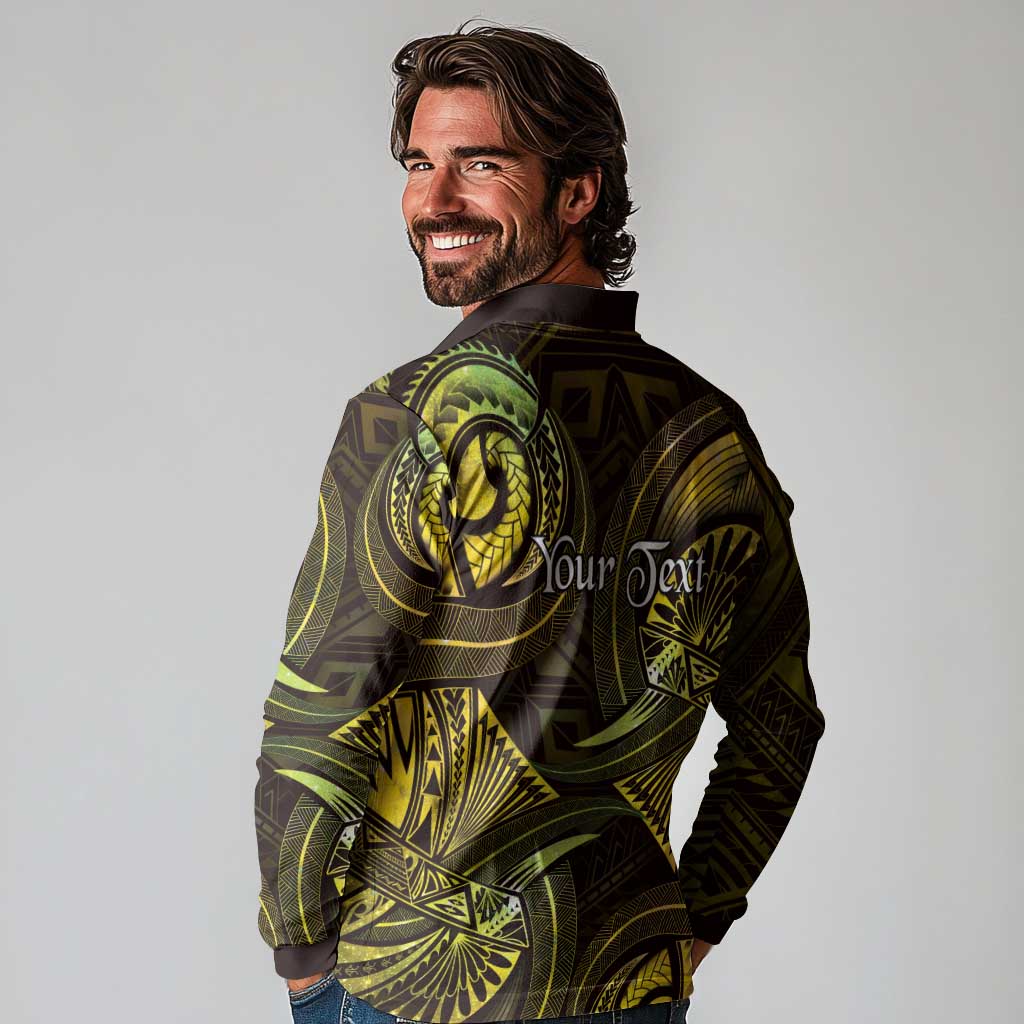 Personalised Polynesia Zodiac Gemini Long Sleeve Polo Shirt Galaxy Polynesian Pattern Chest Tattoo Style