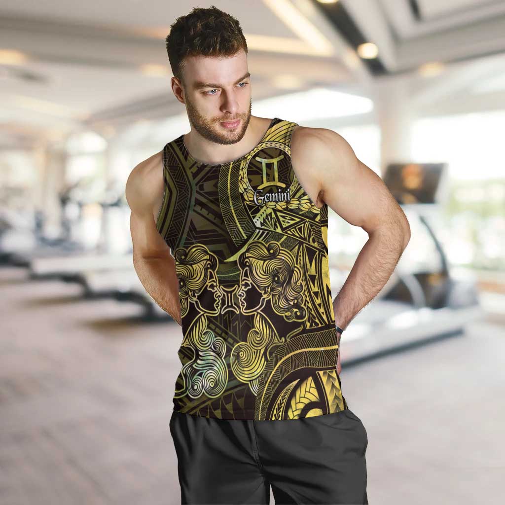 Personalised Polynesia Zodiac Gemini Men Tank Top Galaxy Polynesian Pattern Chest Tattoo Style