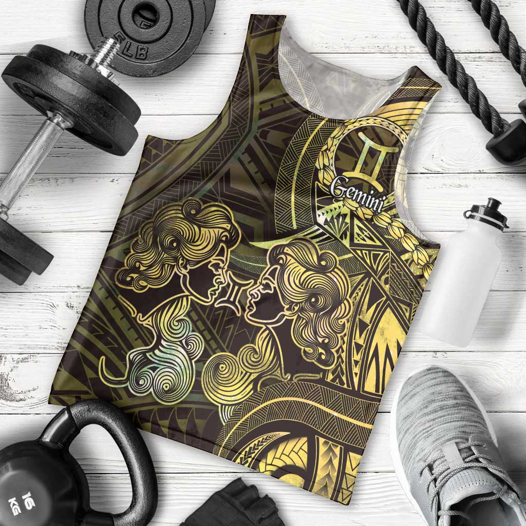 Personalised Polynesia Zodiac Gemini Men Tank Top Galaxy Polynesian Pattern Chest Tattoo Style