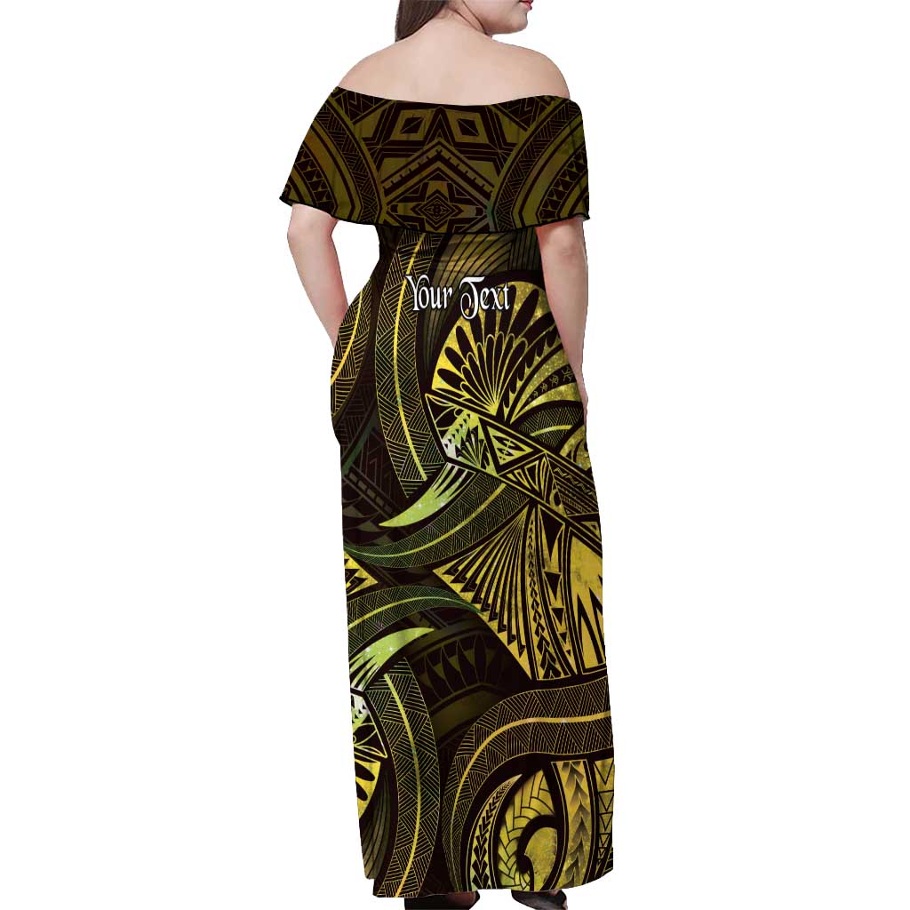 Personalised Polynesia Zodiac Gemini Off Shoulder Maxi Dress Galaxy Polynesian Pattern Chest Tattoo Style