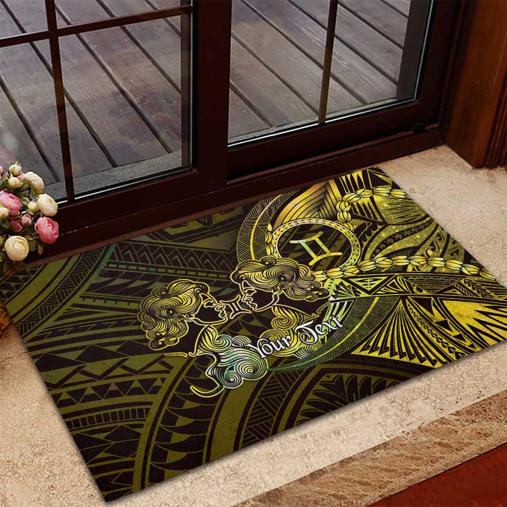 Personalised Polynesia Zodiac Gemini Rubber Doormat Galaxy Polynesian Pattern Chest Tattoo Style