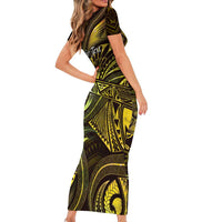Personalised Polynesia Zodiac Gemini Short Sleeve Bodycon Dress Galaxy Polynesian Pattern Chest Tattoo Style