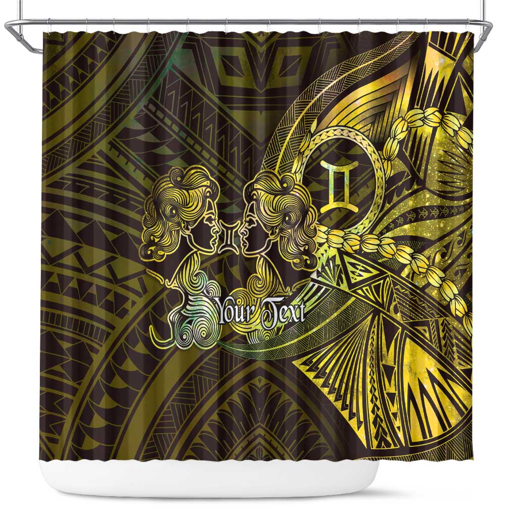 Personalised Polynesia Zodiac Gemini Shower Curtain Galaxy Polynesian Pattern Chest Tattoo Style