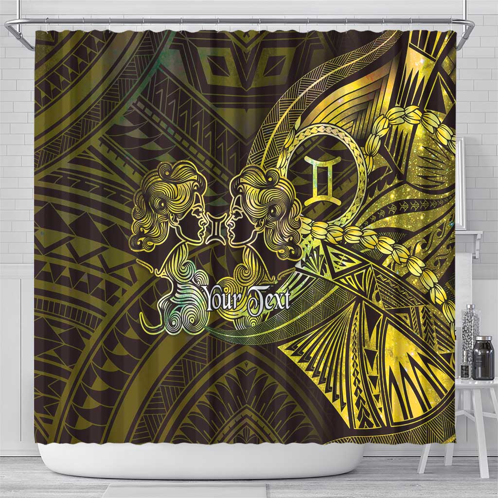 Personalised Polynesia Zodiac Gemini Shower Curtain Galaxy Polynesian Pattern Chest Tattoo Style