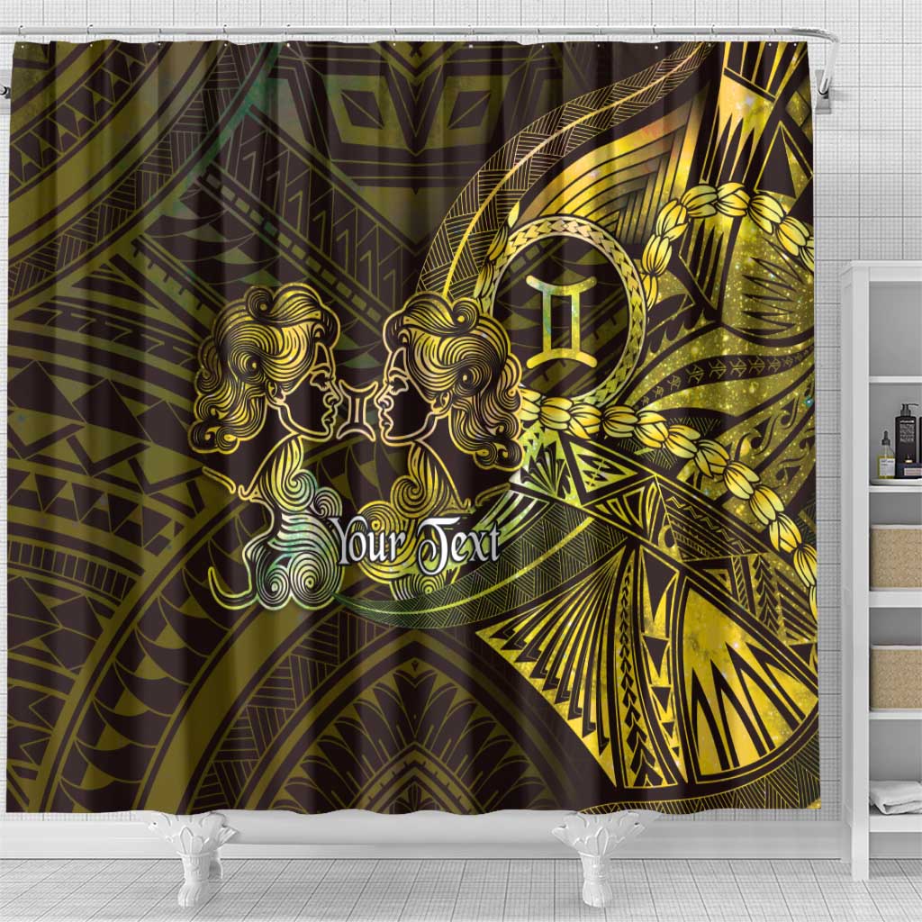 Personalised Polynesia Zodiac Gemini Shower Curtain Galaxy Polynesian Pattern Chest Tattoo Style