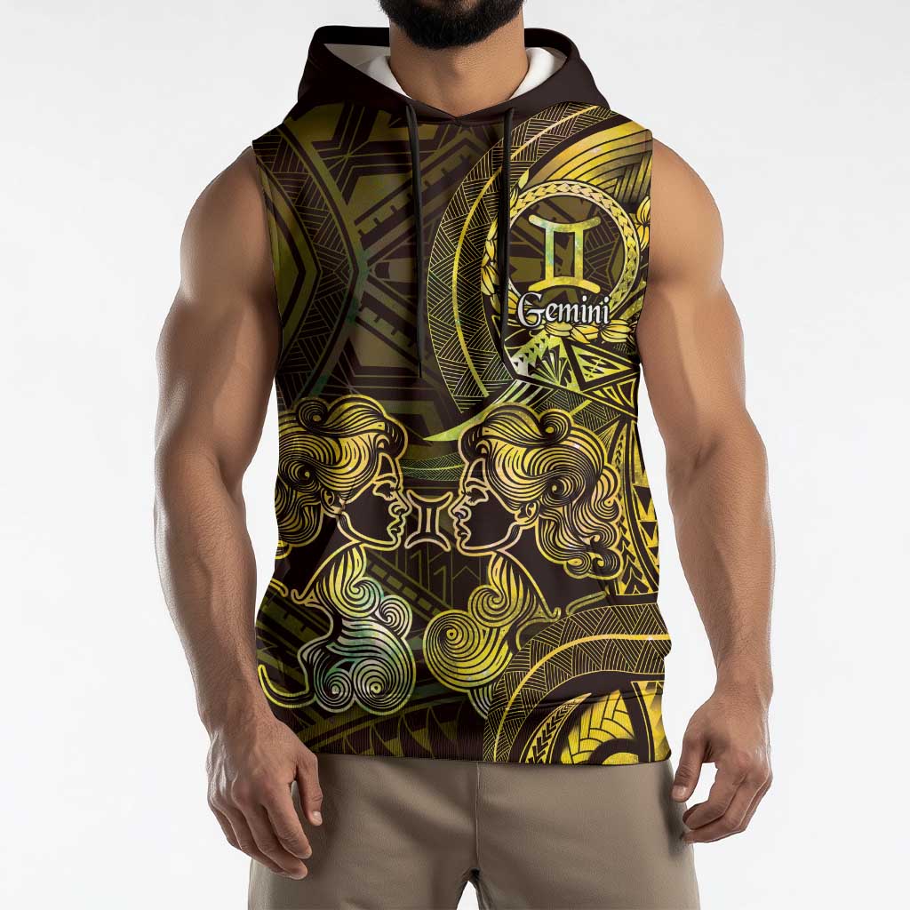 Personalised Polynesia Zodiac Gemini Sleeveless Hoodie Galaxy Polynesian Pattern Chest Tattoo Style