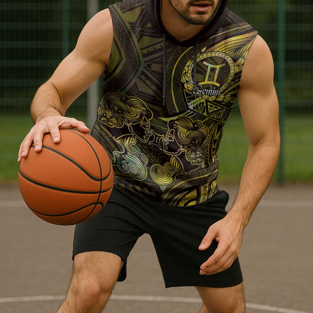 Personalised Polynesia Zodiac Gemini Sleeveless Hoodie Galaxy Polynesian Pattern Chest Tattoo Style
