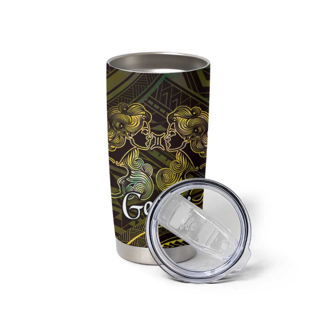 Personalised Polynesia Zodiac Gemini Tumbler Cup Galaxy Polynesian Pattern Chest Tattoo Style