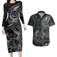 Personalised Polynesia Zodiac Cancer Couples Matching Long Sleeve Bodycon Dress and Hawaiian Shirt Galaxy Polynesian Pattern Chest Tattoo Style LT14 Black - Polynesian Pride