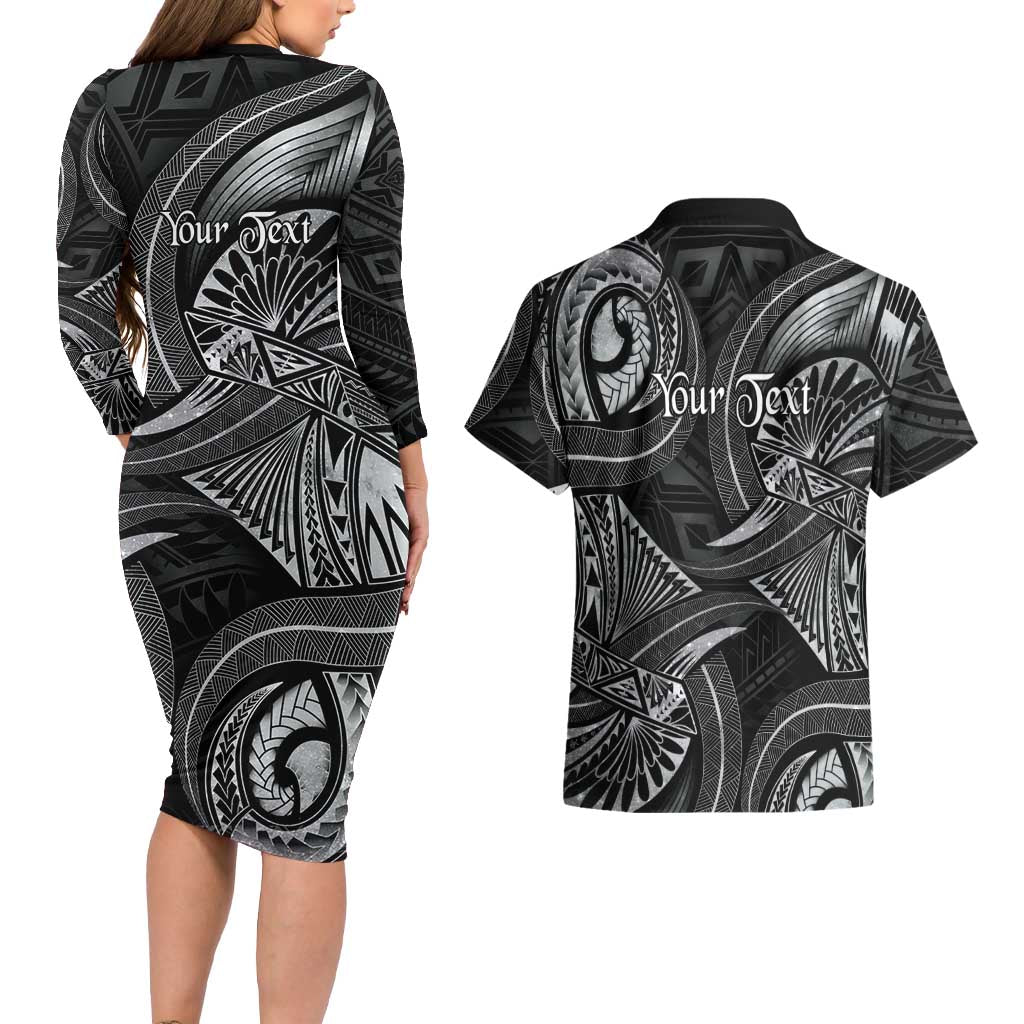 Personalised Polynesia Zodiac Cancer Couples Matching Long Sleeve Bodycon Dress and Hawaiian Shirt Galaxy Polynesian Pattern Chest Tattoo Style LT14 - Polynesian Pride