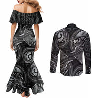 Personalised Polynesia Zodiac Cancer Couples Matching Mermaid Dress and Long Sleeve Button Shirt Galaxy Polynesian Pattern Chest Tattoo Style LT14 - Polynesian Pride