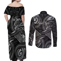 Personalised Polynesia Zodiac Cancer Couples Matching Off Shoulder Maxi Dress and Long Sleeve Button Shirt Galaxy Polynesian Pattern Chest Tattoo Style