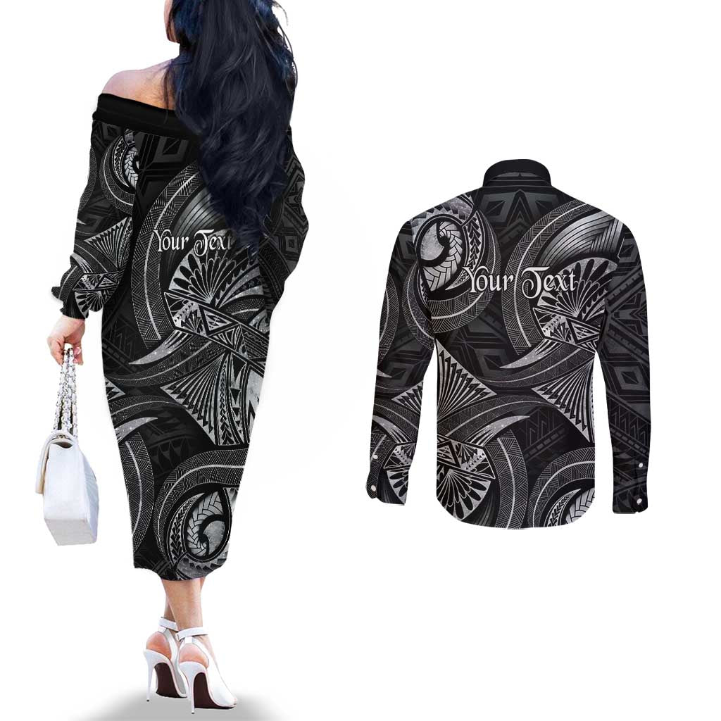 Personalised Polynesia Zodiac Cancer Couples Matching Off The Shoulder Long Sleeve Dress and Long Sleeve Button Shirt Galaxy Polynesian Pattern Chest Tattoo Style LT14 - Polynesian Pride