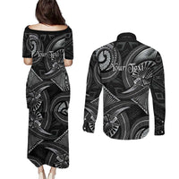 Personalised Polynesia Zodiac Cancer Couples Matching Puletasi and Long Sleeve Button Shirt Galaxy Polynesian Pattern Chest Tattoo Style LT14 - Polynesian Pride