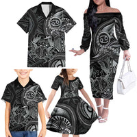 Personalised Polynesia Zodiac Cancer Family Matching Off The Shoulder Long Sleeve Dress and Hawaiian Shirt Galaxy Polynesian Pattern Chest Tattoo Style LT14 - Polynesian Pride