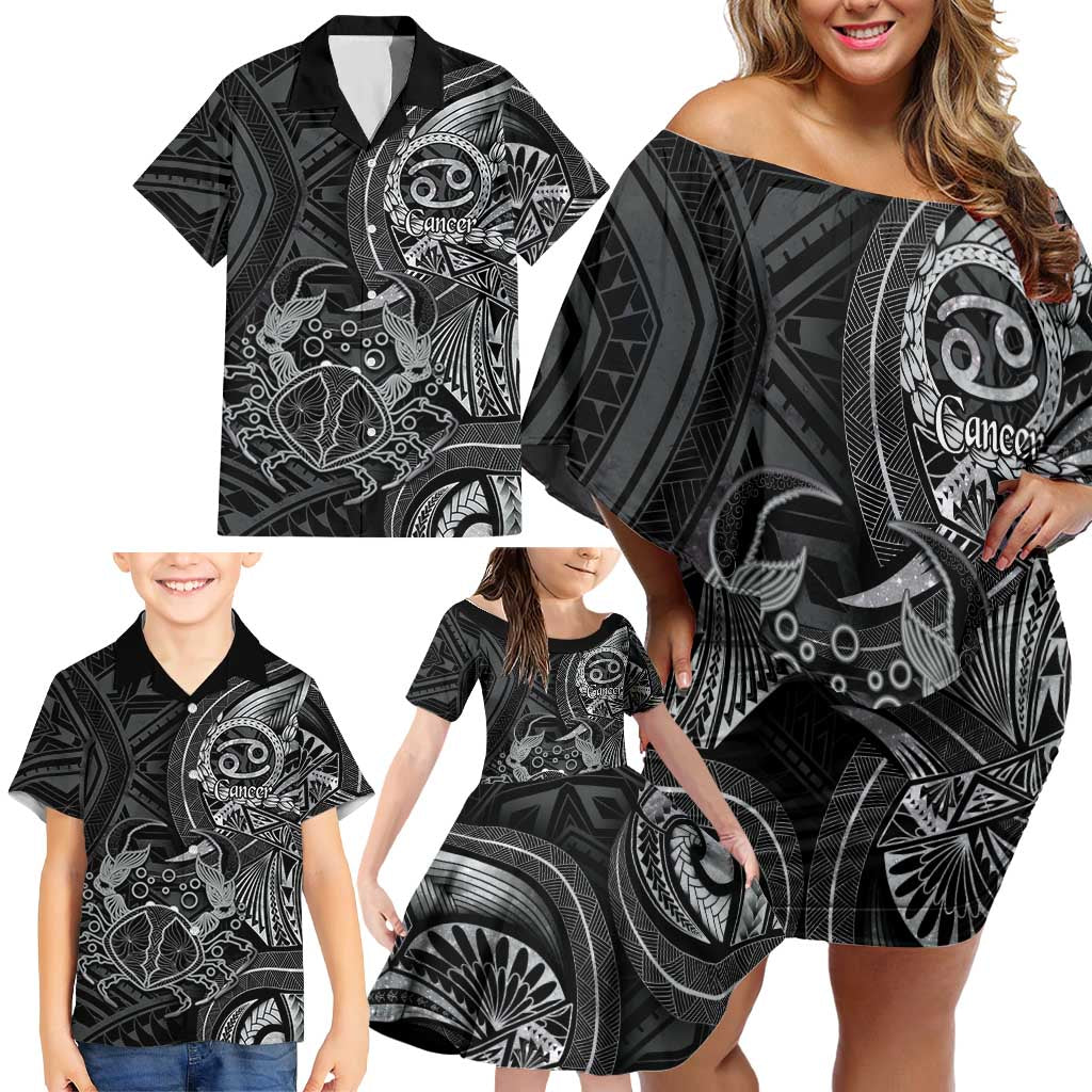Personalised Polynesia Zodiac Cancer Family Matching Off Shoulder Short Dress and Hawaiian Shirt Galaxy Polynesian Pattern Chest Tattoo Style LT14 - Polynesian Pride