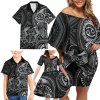 Personalised Polynesia Zodiac Cancer Family Matching Off Shoulder Short Dress and Hawaiian Shirt Galaxy Polynesian Pattern Chest Tattoo Style LT14 - Polynesian Pride