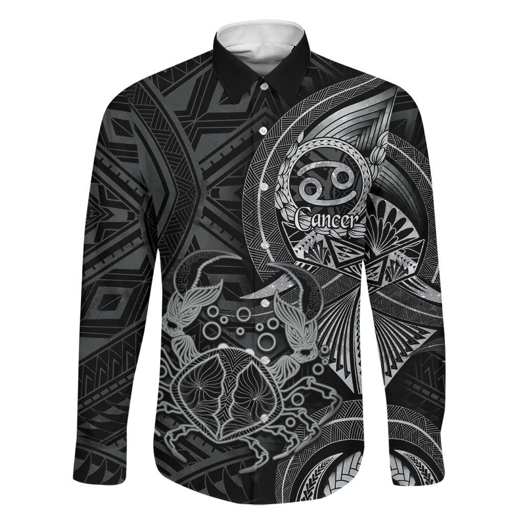 Personalised Polynesia Zodiac Cancer Family Matching Summer Maxi Dress and Hawaiian Shirt Galaxy Polynesian Pattern Chest Tattoo Style LT14 Dad's Shirt - Long Sleeve Black - Polynesian Pride