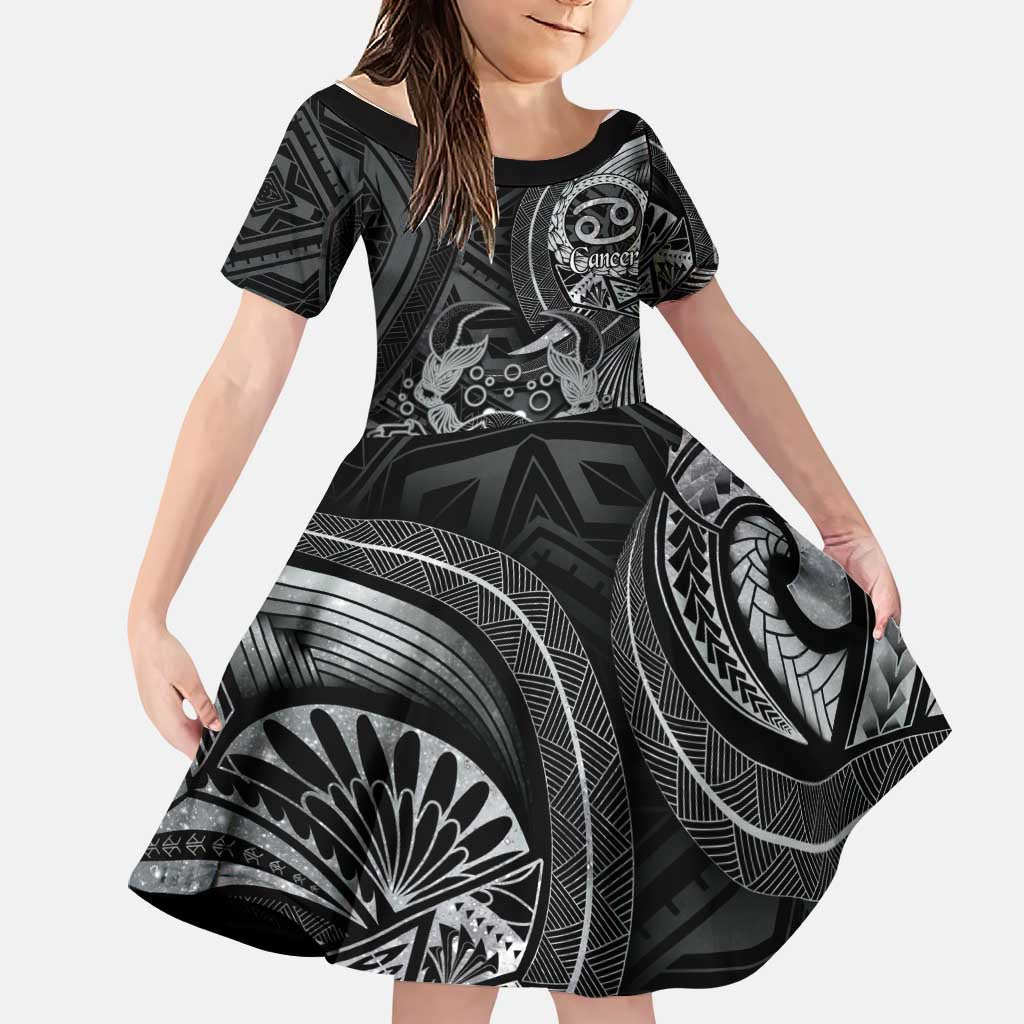 Personalised Polynesia Zodiac Cancer Family Matching Tank Maxi Dress and Hawaiian Shirt Galaxy Polynesian Pattern Chest Tattoo Style LT14 Daughter's Dress Black - Polynesian Pride