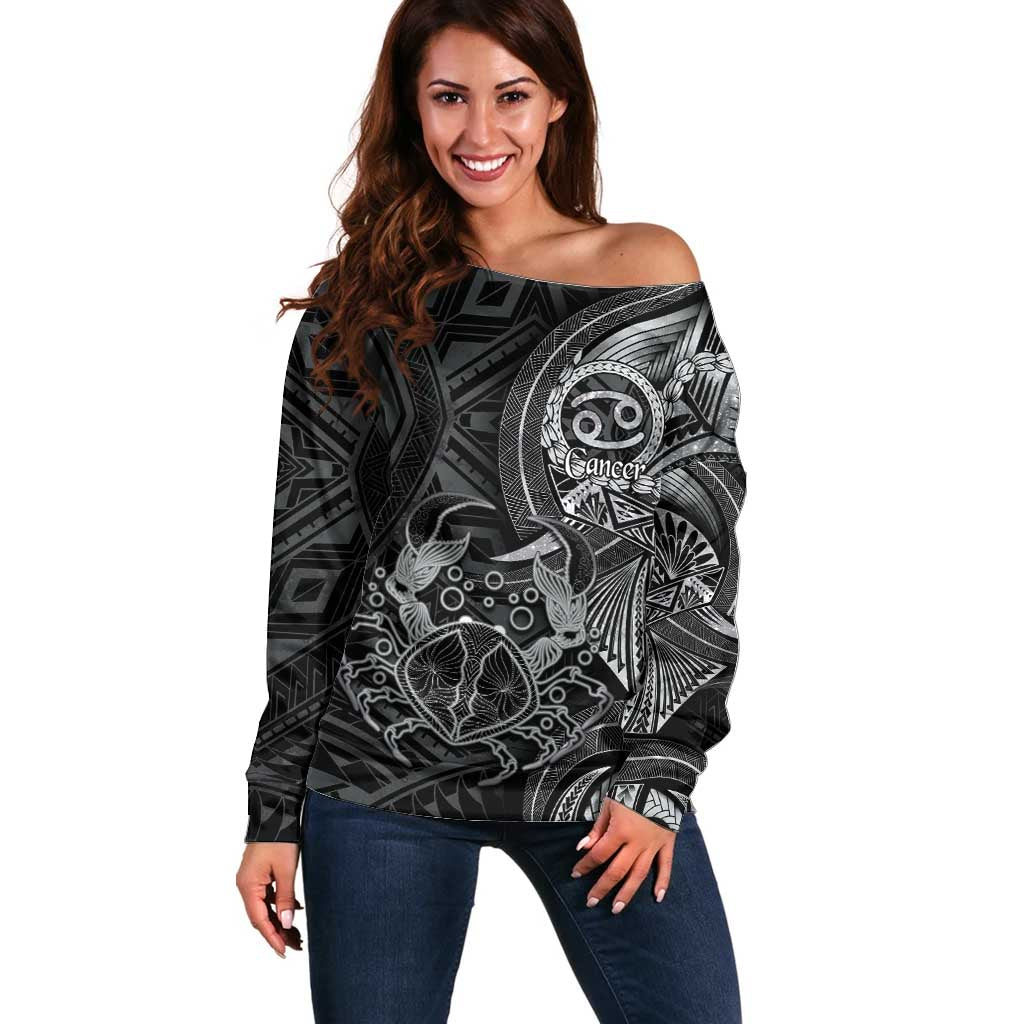 Personalised Polynesia Zodiac Cancer Off Shoulder Sweater Galaxy Polynesian Pattern Chest Tattoo Style