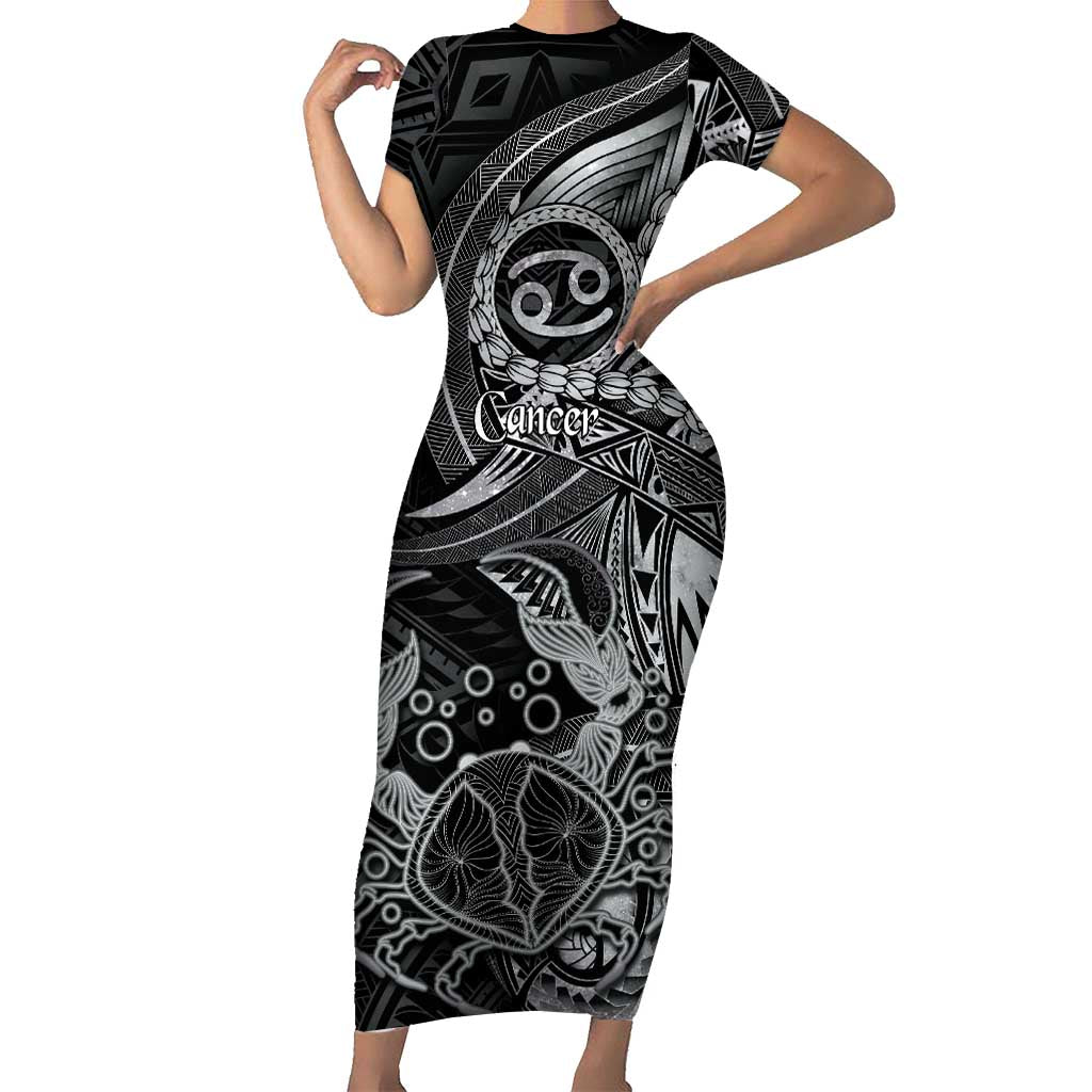 Personalised Polynesia Zodiac Cancer Short Sleeve Bodycon Dress Galaxy Polynesian Pattern Chest Tattoo Style