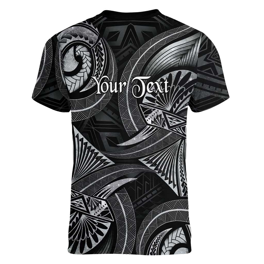 Personalised Polynesia Zodiac Cancer Women V-Neck T-Shirt Galaxy Polynesian Pattern Chest Tattoo Style