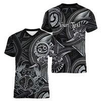 Personalised Polynesia Zodiac Cancer Women V-Neck T-Shirt Galaxy Polynesian Pattern Chest Tattoo Style
