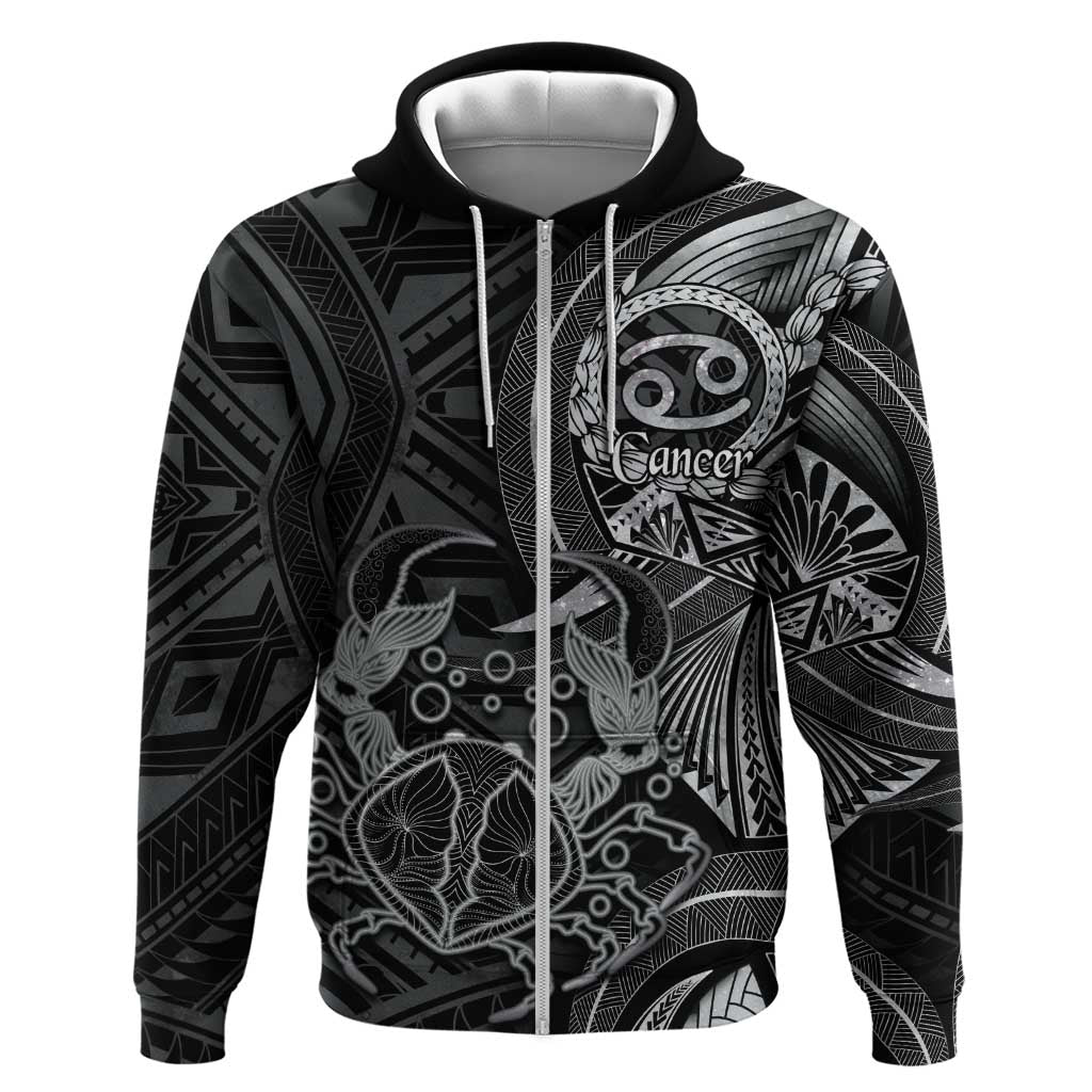 Personalised Polynesia Zodiac Cancer Zip Hoodie Galaxy Polynesian Pattern Chest Tattoo Style LT14 Zip Hoodie Black - Polynesian Pride