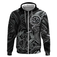 Personalised Polynesia Zodiac Cancer Zip Hoodie Galaxy Polynesian Pattern Chest Tattoo Style LT14 Zip Hoodie Black - Polynesian Pride