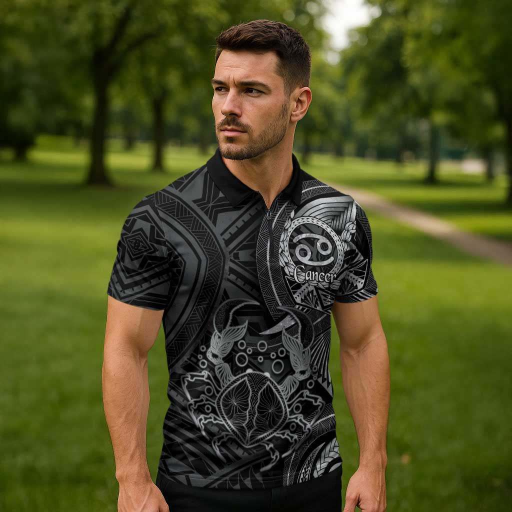 Personalised Polynesia Zodiac Cancer Zipper Polo Shirt Galaxy Polynesian Pattern Chest Tattoo Style