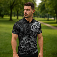 Personalised Polynesia Zodiac Cancer Zipper Polo Shirt Galaxy Polynesian Pattern Chest Tattoo Style