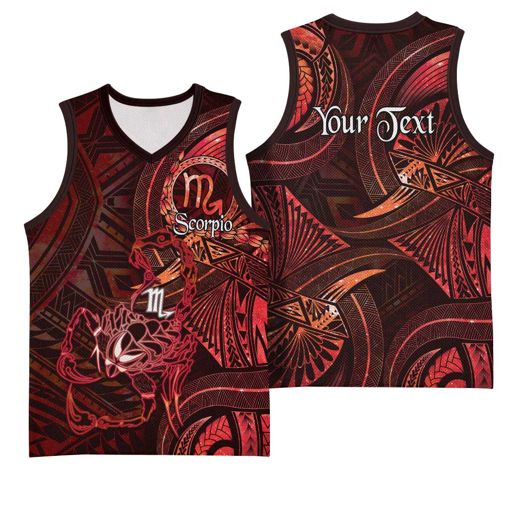 Personalised Polynesia Zodiac Scorpio Basketball Jersey Galaxy Polynesian Pattern Chest Tattoo Style