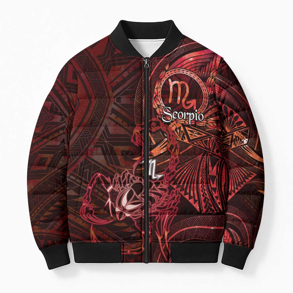 Personalised Polynesia Zodiac Scorpio Bomber Puffer Jacket Galaxy Polynesian Pattern Chest Tattoo Style