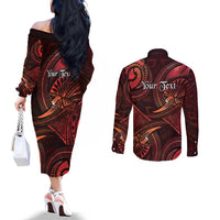 Personalised Polynesia Zodiac Scorpio Couples Matching Off The Shoulder Long Sleeve Dress and Long Sleeve Button Shirt Galaxy Polynesian Pattern Chest Tattoo Style
