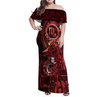 Personalised Polynesia Zodiac Scorpio Family Matching Off Shoulder Maxi Dress and Hawaiian Shirt Galaxy Polynesian Pattern Chest Tattoo Style LT14 Mom's Dress Red - Polynesian Pride