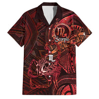 Personalised Polynesia Zodiac Scorpio Family Matching Off Shoulder Short Dress and Hawaiian Shirt Galaxy Polynesian Pattern Chest Tattoo Style LT14 Dad's Shirt - Short Sleeve Red - Polynesian Pride