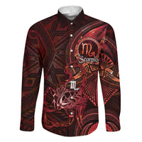 Personalised Polynesia Zodiac Scorpio Family Matching Off Shoulder Short Dress and Hawaiian Shirt Galaxy Polynesian Pattern Chest Tattoo Style LT14 Dad's Shirt - Long Sleeve Red - Polynesian Pride