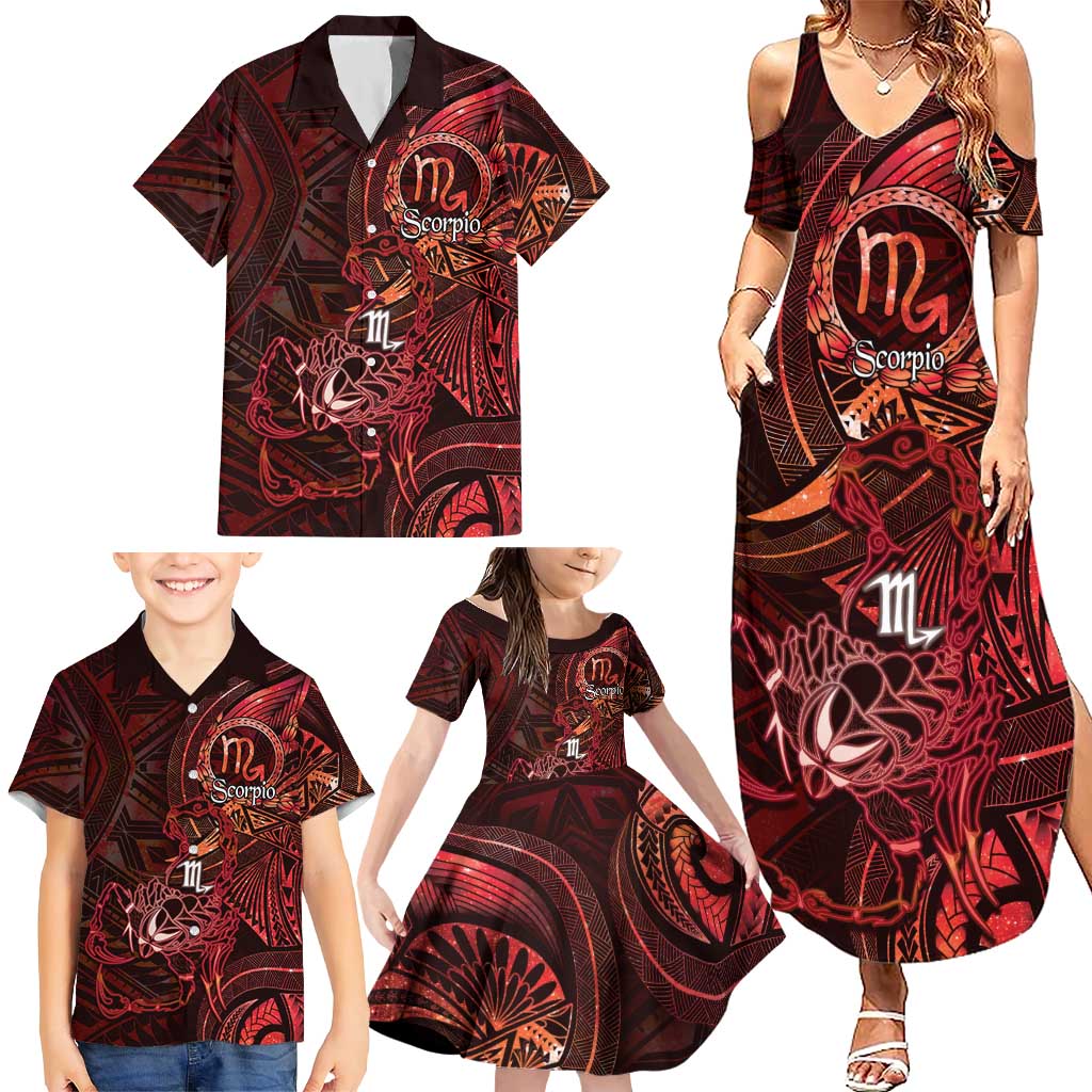 Personalised Polynesia Zodiac Scorpio Family Matching Summer Maxi Dress and Hawaiian Shirt Galaxy Polynesian Pattern Chest Tattoo Style LT14 - Polynesian Pride